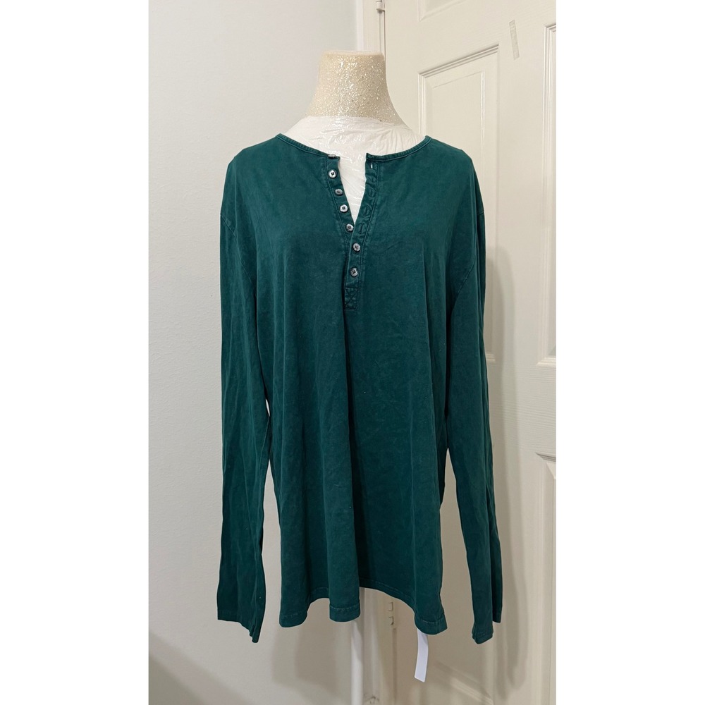 Beotyshow Womens sz XL Henley Long Sleeve Shirt Dark Green Layering Soft Basic